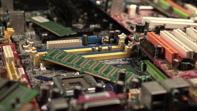 Old Computer Motherboards and Parts, Electronic Waste Close Up