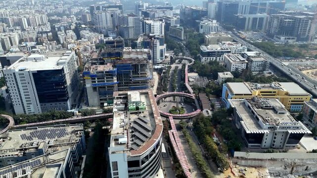 Aerial view of Mindspace Experience Center under development&mdash;symbolizing HITEC City&rsquo;s expanding skyline and innovation-driven future.