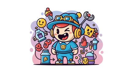 Fototapeta premium smiling cartoon clown with balloons on white background vector illustration for children fun holiday design