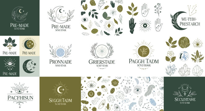 Set of floral vector design elements and decorative cards with flowers leaves and seamless spring nature patterns for illustration and wallpaper design