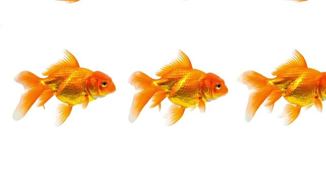 Goldfish swimming pattern multiple orange fish in a row on white background seamless aquarium design