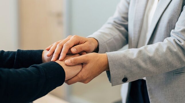 Support, Empathy, Counseling, Healthcare, Professional, Comfort, Therapy: Close-up of a professional in a suit offering compassion and reassurance to a patient or client in need.