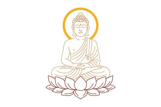 Serene Buddha Meditating on Lotus Flower with Golden Halo