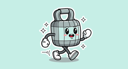 Obraz premium Playful Cartoon Backpack Character Running Cheerfully.