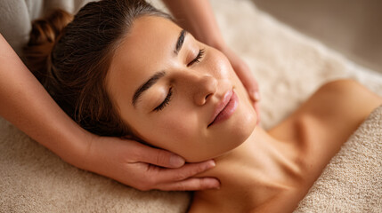 Fototapeta premium A woman receiving a relaxing massage with her eyes closed.