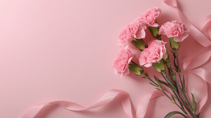 ピンクのカーネーションとリボンの母の日フラワーアレンジ