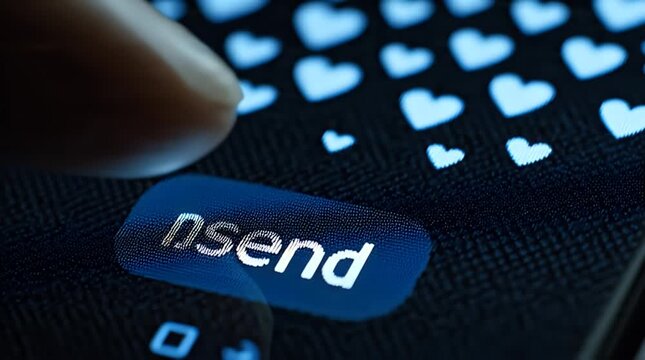 Finger pressing send button on screen.