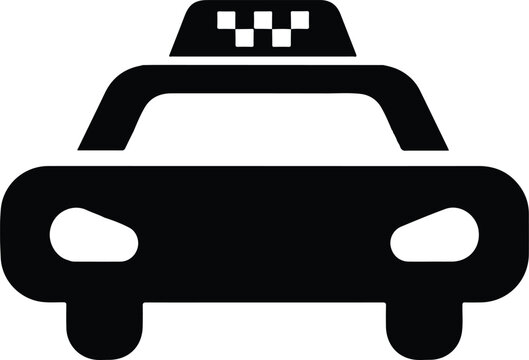 Black silhouette of a taxi car with a checkered roof sign, representing a transportation service or ride-sharing concept