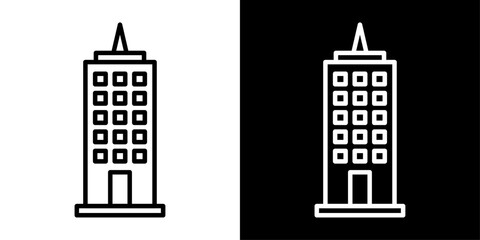 Skyscraper icon in outline style representing high-rise building, urban city architecture and commercial real estate for web and app UI design. © Muhammad