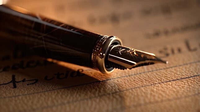 Fountain pen on paper writing words.