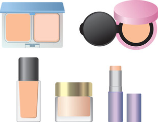 ファンデーションの種類セット（パウダー・クッション・リキッド・クリーム・スティック）カラフルタイプ
