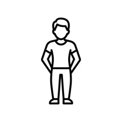 Obraz premium Simple line art man icon, faceless person illustration. Vector drawing of a standing male figure in a casual outfit.