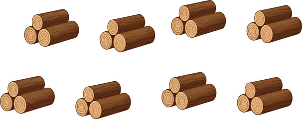 Wood log stack collection vector illustration with timber trunks isolated forestry lumber resource design set © Sumon Creative