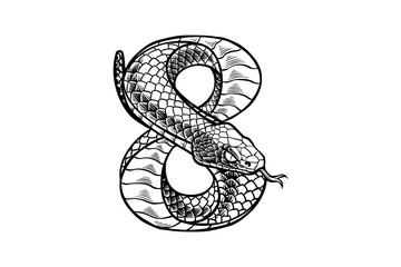 Fototapeta premium lineart illustration of a snake forming a figure eight