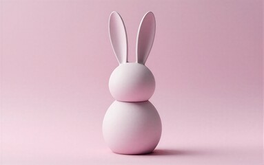 Fototapeta premium White rabbit figurine sits calmly against soft pink background, minimalist design.