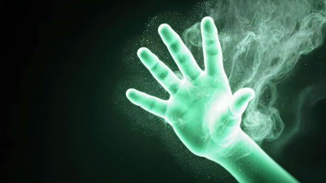 Green magical hand casting spell