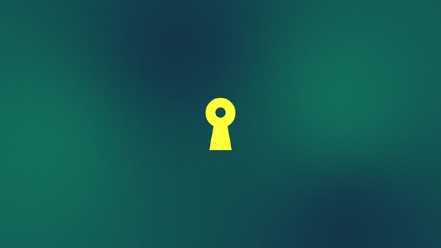 Yellow Keyhole Zoom In Transition Animation Background. High-quality motion graphic animation of a glowing yellow keyhole on a dark green background.