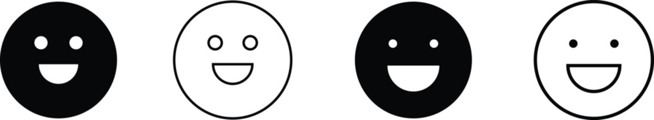 Smiley Face Icon Set Vector &ndash; Happy Emoji Silhouette and Outline Symbol Collection