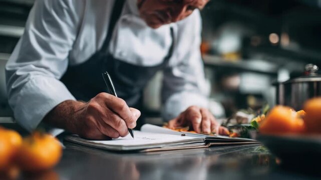 Chef taking notes in kitchen