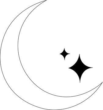 Moon crescent icon. Half moon filled vector icon sign symbol. Half moon, crescent with star, night sky background. Vector Illustration Half moon outline and filled vector icon sign symbol 