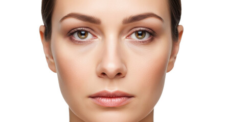 Fototapeta premium A beautiful woman with green eyes and brown hair on transparent background
