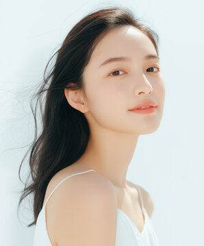 美容, 女性, スキンケア, 化粧品, ビューティー, 若い女性, 美肌, 日本人, アジア人, フェイシャル, メイク, 美容液, 保湿, クリーム, エイジングケア, 美容医療, エステ, 美容クリニック, 肌ケア, ナチュラルメイク, 透明感, ツヤ肌, モデル, 笑顔, ポートレート, クローズアップ, リラックス, 癒し, 健康的, 美白, コラーゲン, ヒアルロン酸, アンチエイジング