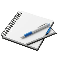 Open spiral notebook with blue and silver pen