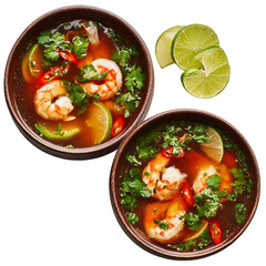  Bowls of Shrimp Tom Yum Soup on a white background
