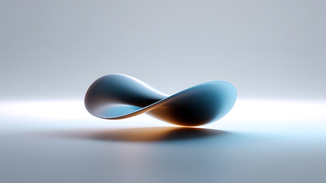 An abstract sculpture in a minimalist style, its curves and contours are highlighted by subtle lighting. The sculpture appears to float against a blurred background, inviting contemplation