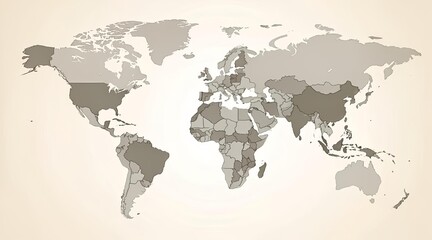 Obraz premium World map illustration showing countries and continents from a global viewpoint