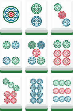 Mahjong dot tile set flat vector illustration