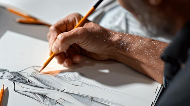 Artist Sketching Human Figure with Pencil.
