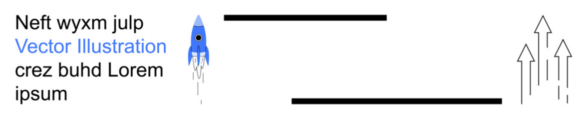 Obraz premium Growth dynamics, innovation, science, exploration, future, success. Blue rocket rising with arrows and abstract text layout. Growth dynamics and innovation concept