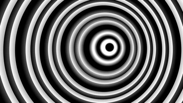 Optical illusion with zebra pattern in motion creates hypnotic effect on monochrome spiral