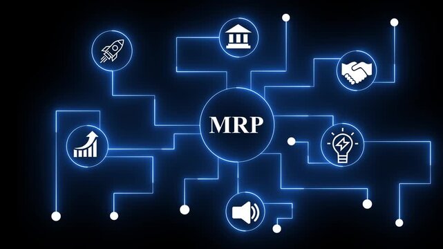 MRP Material Requirement planning Manufacturing Industry Business Process automation. 4k motion Technology and network concept.