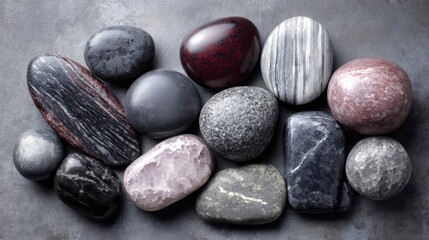 Close Up of Assorted Polished Stones Showing Textures and Colors
