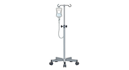 Fototapeta premium Medical equipment stand with IV bag and fluid on a wheeled pole in a healthcare setting
