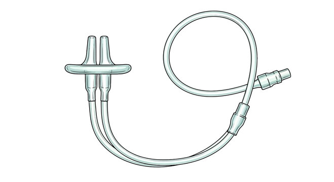 Medical device illustration showing a tracheostomy tube with connector and catheter