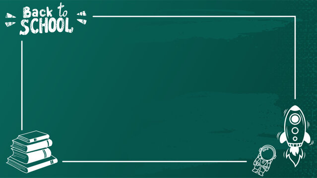 Back to School Chalkboard doodles Illustration. Back to School background with green chalk board and school supplies.