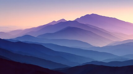 Majestic Blue and Purple Mountain Range Silhouettes at Dawn.