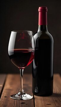 Close-up of a wine bottle, cork removed, with a glass of red wine ready for tasting Rich, deep color suggests a full-bodied vintage Perfect for wine blogs or websites , sniff, glass