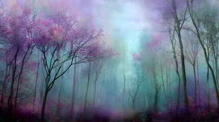 Obraz premium Mystical Forest with Ethereal Light and Vibrant Hues.
