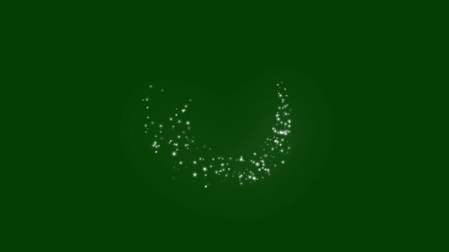 Smooth twinkling star glitter line animation with glowing white particles, magical sparkle dust, twinkling glitter stars animation, flat vector doodle sparkle on green screen background. 4k video