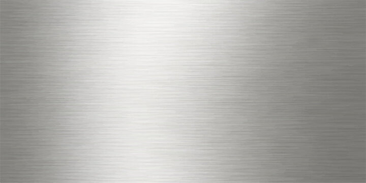 Seamless brushed metal texture of a polished stainless steel or aluminum plate featuring a shiny silver metallic surface and industrial grey pattern for a sleek material wallpaper