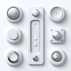 Modern, white electrical controls against a bright white backdrop