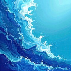 Stylized ocean wave cresting with foamy splash in shades of blue