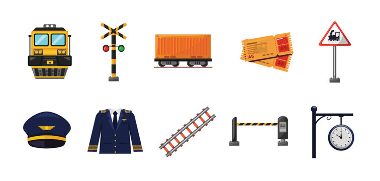 Train icon set, train vector icons, train station icon design template elements