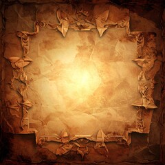 Textured parchment paper background with ornate frame and central glow
