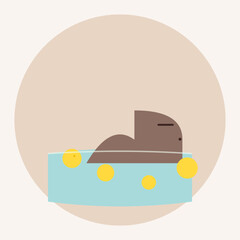 Premium Zen Capybara Yuzu Bath Minimalist Vector Illustration