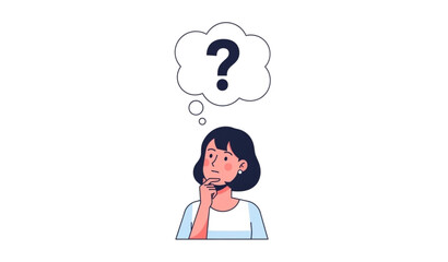 Obraz premium A cartoon woman with a question mark in her thought bubble
